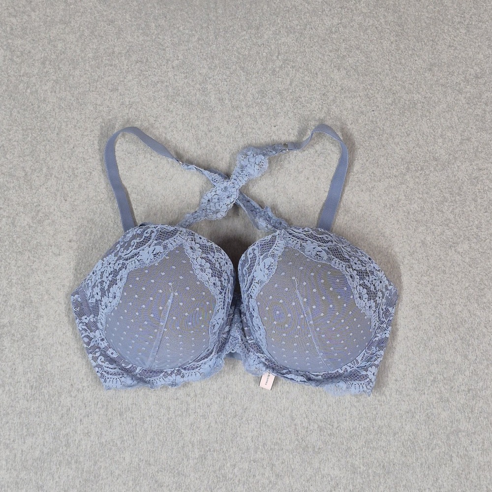 Victoria's Secret Women Bra 34DDD Blue Polka Dot Dream Angels Lined Demi